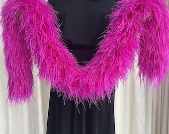 Fuchsia Ostrich Feather Boa, 2 Yards Fluffy Feather Shawl for Evening Gown, Wedding Bridal Wrap, Party Stage Costume