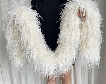 Ivory Ostrich Feather Boa | Bridal Shawl Evening Dress Wrap Wedding Party Accessory