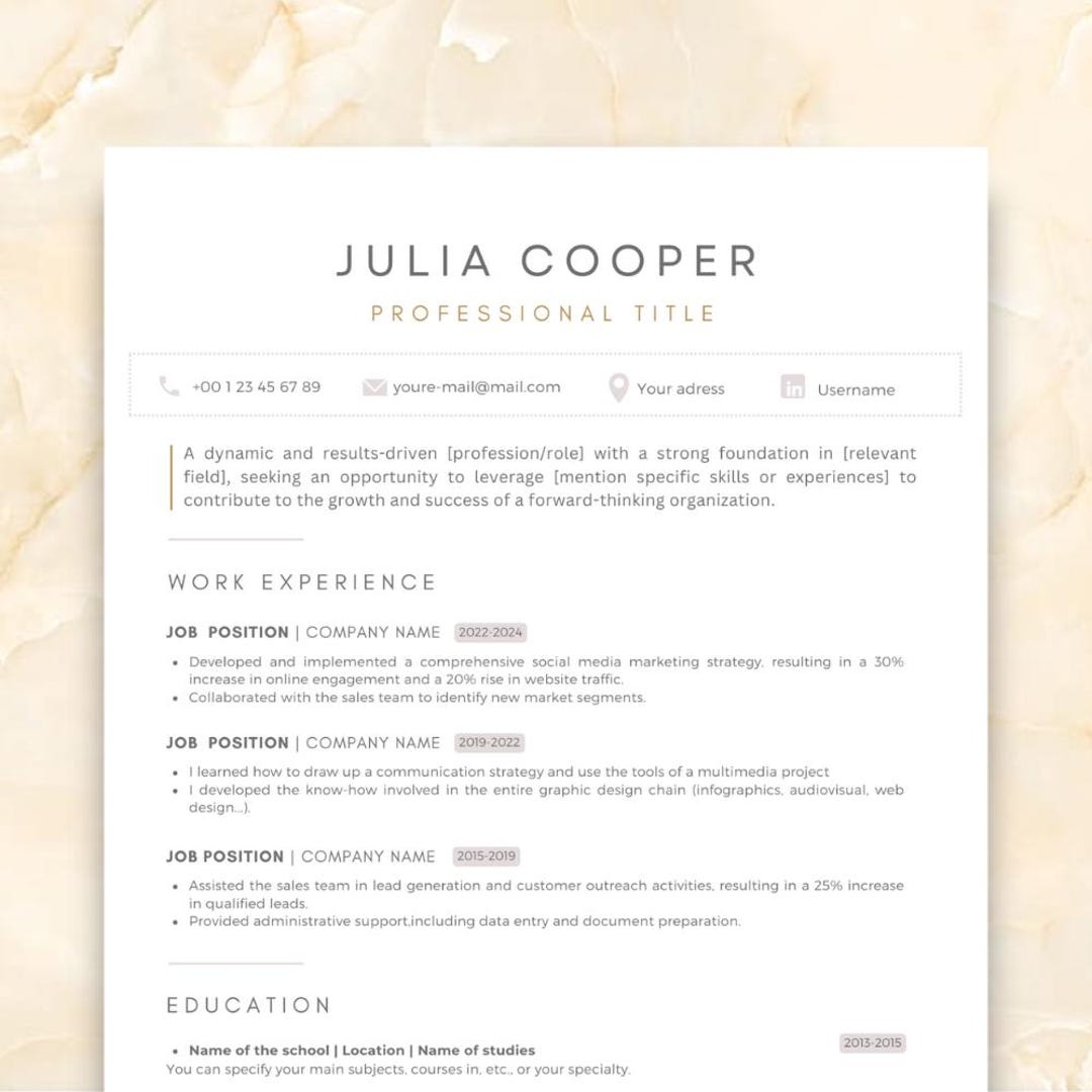 Canva Professional Resume Template, Elegant and Classy Design Cv