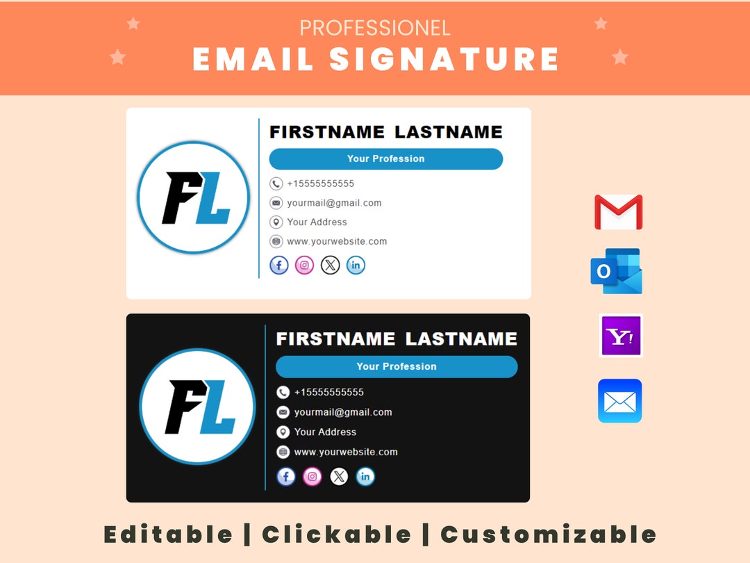 Email Signature Template, Gmail Signature, Outlook Signature, HTML ...