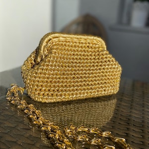 Gold Woven Metallic Raffia Vegan  Leather Pouch Clutch Hand Bag | Evening Wedding Clutch Bag | Gift For Her |Gift for Christmas