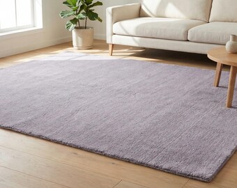 Hand Tufted Wool Area Rug, Lavender Plush Carpet, Modern Minimalist Living Room