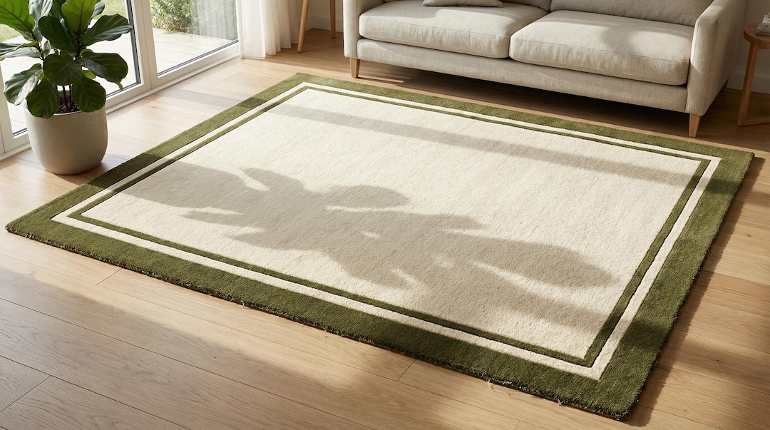 Modern Olive Green Border Area Rug 8x10 Ft – Plush Minimalist Living ...