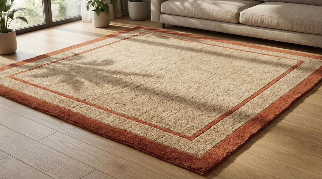 Rust 8x10 Rug Beige Rust Border Area Rug 8x10 Ft – Plush Modern Living Room Carpet - Etsy
