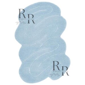 Hand-Tufted Cloud Blue Wool Rug: Wavy Abstract 5x8 Area Carpet for living room carpet