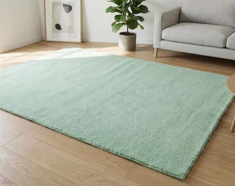 Hand Tufted Sage Green Rug, Minimalist Wool Area Rug, Modern Solid Color Carpet, Luxury Plush Rug, Custom Handmade Living Room Rug