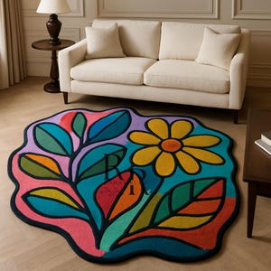 Abstract Floral Area Rug: Hand-Tufted Wool Blend, 8x10 Multicolor carpet home decor rug