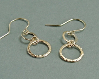 Hammered Sterling Silver Circle Drop Earrings, Simple Basic Minimalist Jewellery for Everyday Wear