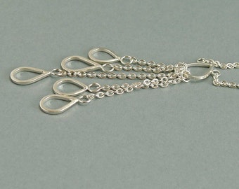 Raindrop Necklace in Sterling Silver, Five Teardrop Pendant, Waterfall Jewellery