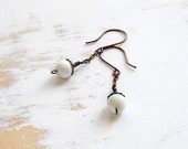 Mother of Pearl Earrings, Simple Jewellery, Chain Drop Earrings, Handmade Copper Jewellery, White Earrings, Everyday Earrings