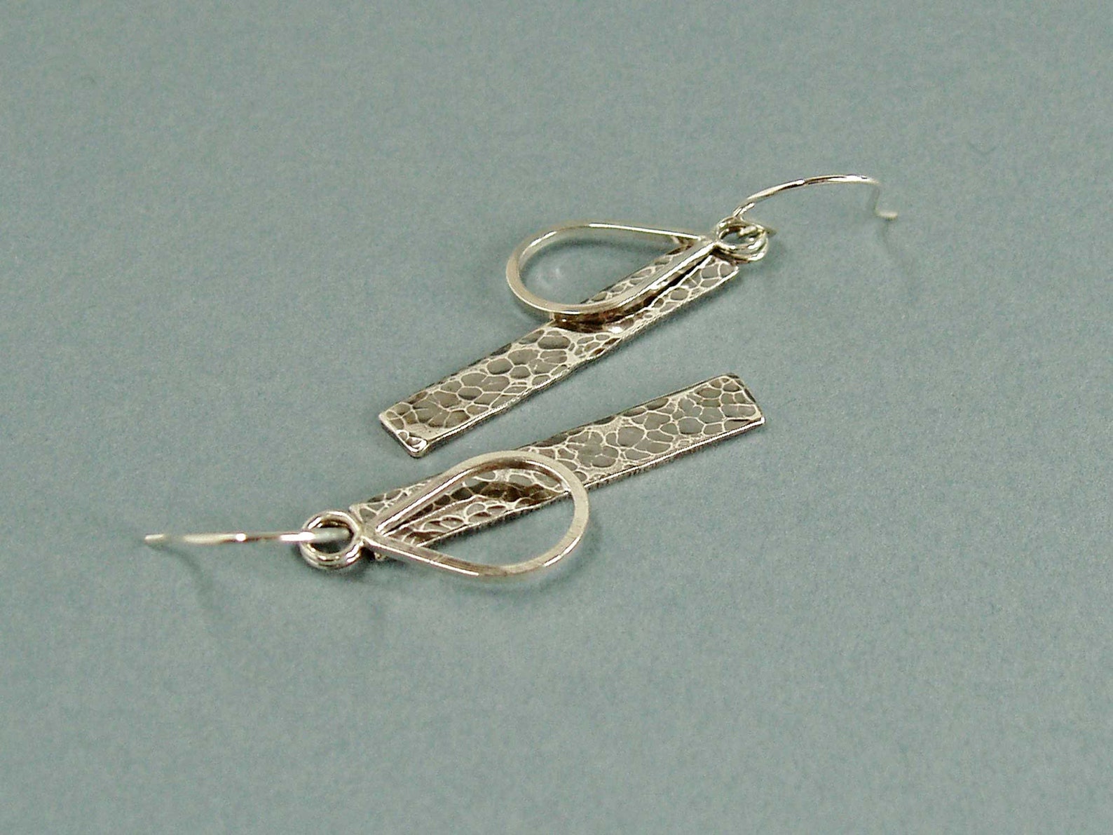 Bar and Teardrop Earrings in Sterling Silver Hammered Long Etsy