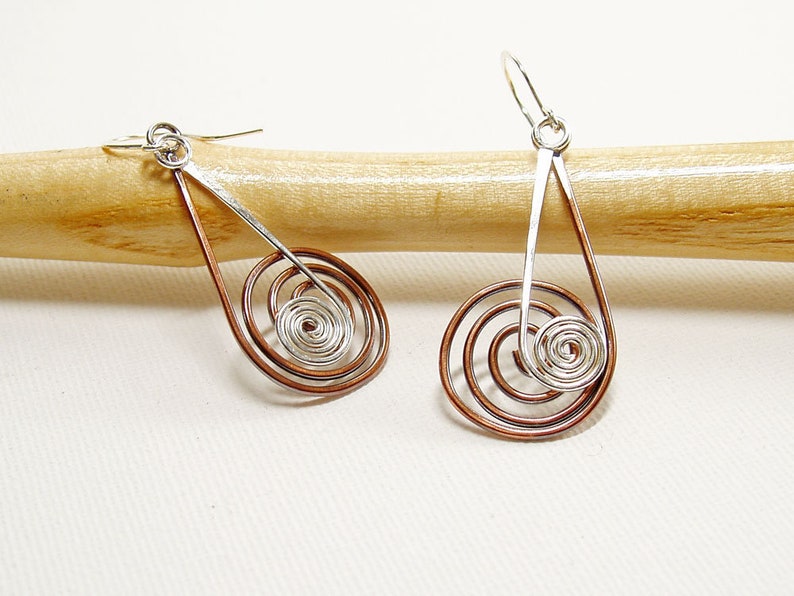 Spiral oxidised brass earrings