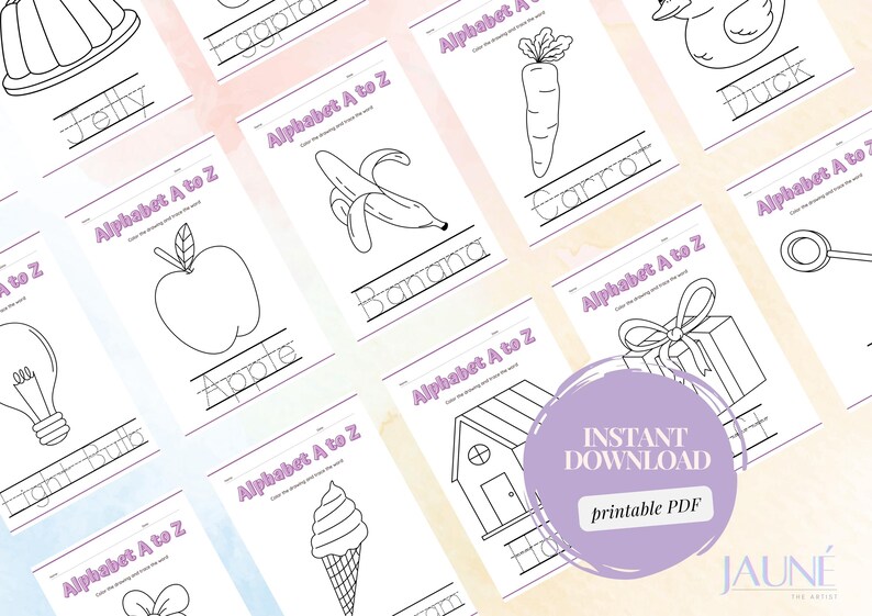 Alphabet A to Z Tracing and Coloring Worksheets - Printable PDF for ...