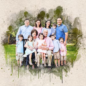 Custom Watercolor Family Portrait from Photo (Digital Download)
