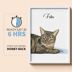 Minimalist Cat Line Art | Digital Cat Portrait Custom | Pet Sketch Illustration | Cat Wall Decor