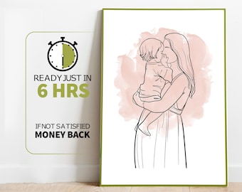 Custom Line Drawing Custom Family Drawing from Photo, Christmas Gift, Personalized Family Portrait illustration, Soulmate Gift, Couple  Gift
