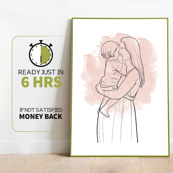 Dibujo lineal personalizado, dibujo familiar personalizado a partir de una foto, regalo de Navidad, ilustración de retrato familiar personalizado, regalo de alma gemela, regalo de pareja