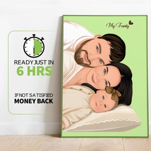 Retrato familiar personalizado, retrato de dibujos animados, retrato sin rostro, ilustración familiar, retrato de foto, ilustración personalizada, regalo para la familia