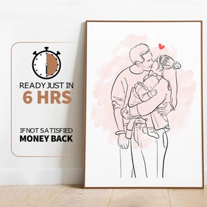 One Line Drawing , Custom Couple Portrait, Custom Family Gift, Personalized Wedding Anniversary Gift, Custom Line From Photo
