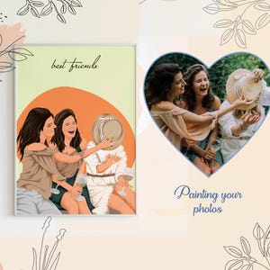 May include: A digital illustration of three friends with the text "best friends" at the top of the image. The friends are wearing casual clothing and are smiling. The illustration is in a cartoon style.
