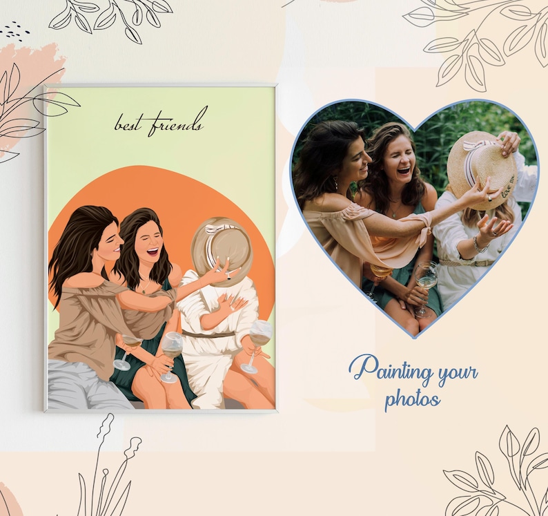 May include: A digital illustration of three friends with the text "best friends" at the top of the image. The friends are wearing casual clothing and are smiling. The illustration is in a cartoon style.