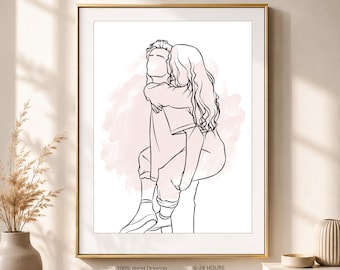 Benutzerdefiniertes Paar Line Art Portrait | Personalisierte Romantische Zeichnung | Jahrestag Geschenk für Paare | Minimalistische Wandkunst | Druckbare Digital