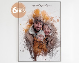 Custom Watercolor Family Portrait from Photo (Digital Download)