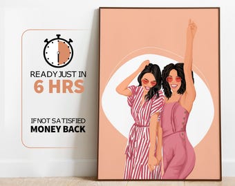 Custom Best Friend Portrait, Best Friend Gift, Faceless Portrait Print, Custom Portrait, Best Friend Birthday Gift, Halloween Gift