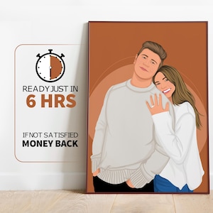 custom couple portrait, couple drawing, couple painting, faceless portrait print, Engagement portrait print , Engagement photo painting gift