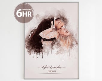 Wedding Gifts, Painting from Photo, Anniversary Gift, Personalised Watercolour Print, Couple Portrait, Customised Print, Canvas Print, Bride