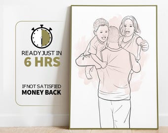 Custom Line Art, Gift for Father, Family Portrait Illustration, Portrait From Photo, Personalised Portrait, Fathers Day Gift