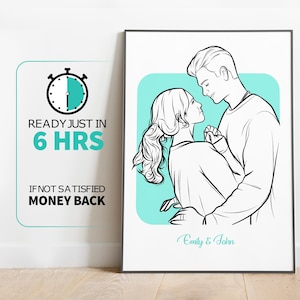 Aangepaste paar lijntekening, portret paar, één lijntekening van foto, lijntekeningen paar, cadeau vriendje, aangepast portret, cadeau voor hem