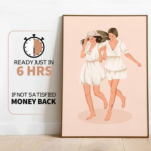 Best friend Cartoon Portrait, Birthday Gift for Her, Personalized Gift For friend, faceless portrait for bestie, minimal friendship gift