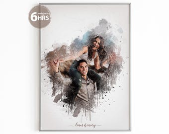 Retrato de acuarela personalizado, regalo de San Valentín, retrato a partir de una foto, regalo hecho a mano, regalo del primer aniversario, regalo de pareja, regalo para ella o para él