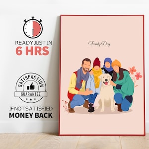 Familie cartoon tekening cadeau, aangepast anoniem portret voor familie, aangepaste muurkunst voor echtgenoot, illustratie vaderdag, vader portret afdrukken