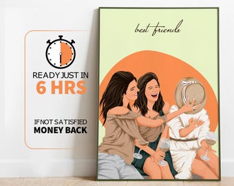 Custom Best Friend Portrait, Best Friend Gift, Faceless Portrait Print, Custom Portrait, Best Friend Birthday Gift, Friend illustration