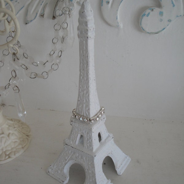 Shabby French Paris Chic White Cast Iron Eiffel Tower w/Rhinestones