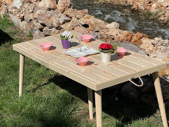 Wooden Low Picnic Table: Foldable Boho Table - Etsy