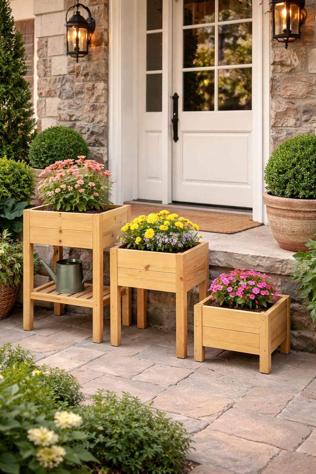Wooden Raised Planter Box With Legs, Rustic Outdoor Garden Stand ...