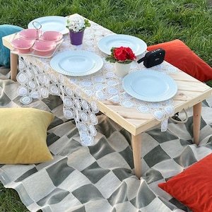 solid wood table,patio table,boho wooden table,boho picnic table,low seat table,handmade table,