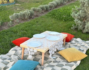 Handmade Boho Folding Picnic Table: Low Camp Table (22x44 inch)