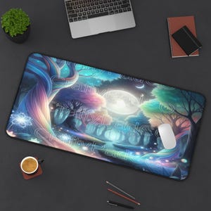 Magical Forest Mousepad,Rainbow Tree Desk Mat,Dreamy Nature Art,Moonlight Mouse Pad,Magical Desk Pad, Fantasy Workspace