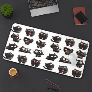 Muismat grappige zwarte kat, bureaumat Cute Kitty Faces, memepad cartoon kat, cadeau mollige kattenliefhebber, kawaii gaming-bureauaccessoire
