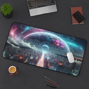 Cyberpunk Mousepad,Galaxy Desk Mat,Sci Fi Mouse Pad,Futuristic Desk Mat,Gamer Gift Idea,Neon Desk Decor,Aesthetic Mouse Pad