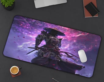 Alfombrilla de ratón samurái, alfombrilla de escritorio de guerrero katana, alfombrilla de juego de Japón feudal, decoración de luchador de fantasía oscura, regalo de anime para jugadores y otakus.