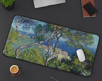 Monet Mouse Pad Claude Monet Bordighera Desk Mat – Italian Landscape Mousepad, Impressionist Art Gift, Office Decor, Large Gaming Mat
