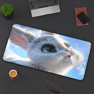 Cute Bunny Mousepad,Kawaii Rabbit Desk Mat,Big Eyes Animal Pad,Fluffy Baby Bunny Decor,Gift For Kids,Gamers,Animal Lovers