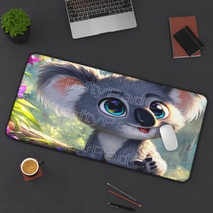 Kawaii Koala Mousepad,Cute Animal Desk Mat,Pastel Forest Pad With Big Eyes,Gift For Kids And Girls,Fluffy Cartoon Koala Decor