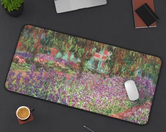 Monet Garden Mousepad, Floral Impressionist Desk Mat, Nature Art Mouse Pad, Botanical Office Decor, Claude Monet Gift for Art Lovers
