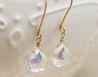 Rainbow Mystic Quartz Dangling Earring - 14k Gold Filled Ear Wires \\ Hanging Earrings \\ Gemstone \\ Gift for her